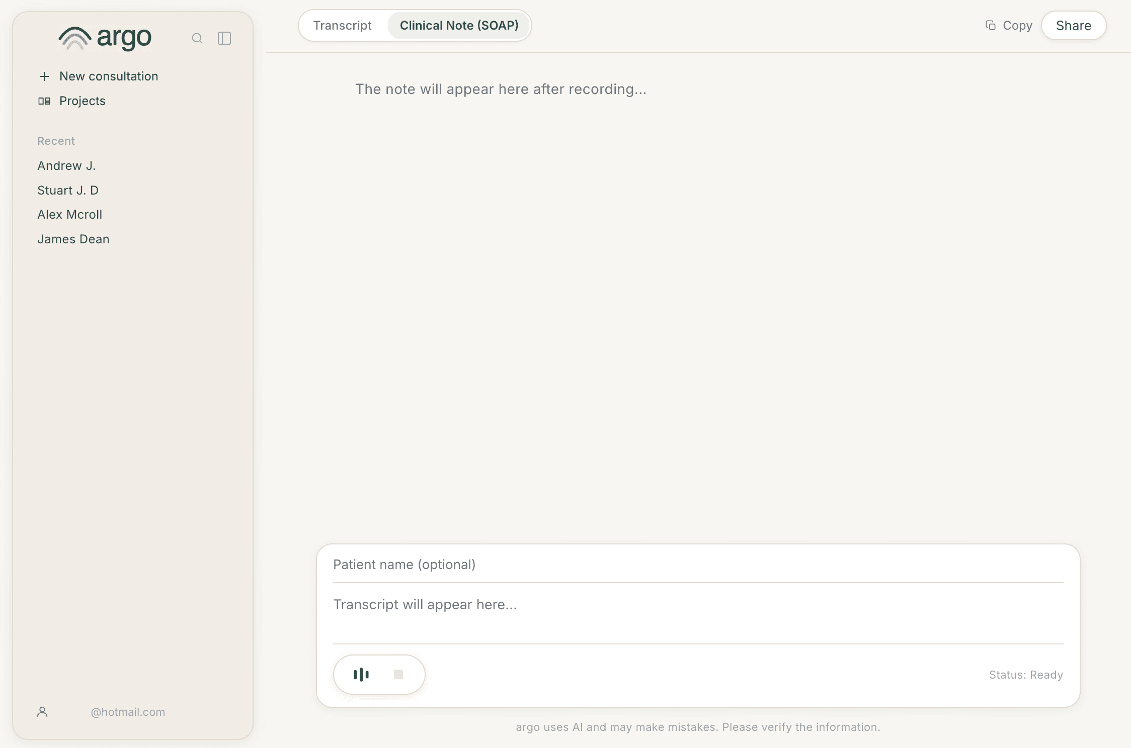 argo clinical documentation dashboard